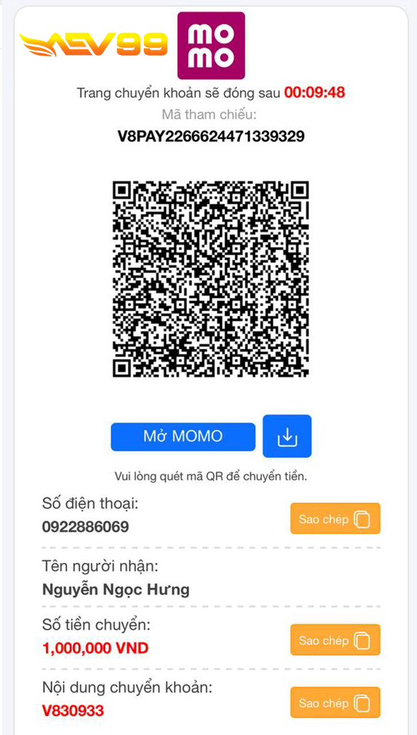 Chuyển tiền qua tài khoản MOMO PAY